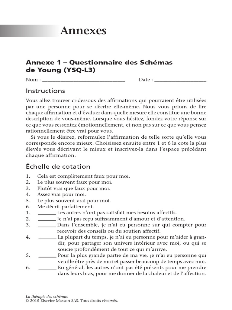 Questionnaire des Schémas de Young (YSQ-L3) | PDF | Colère | Peur