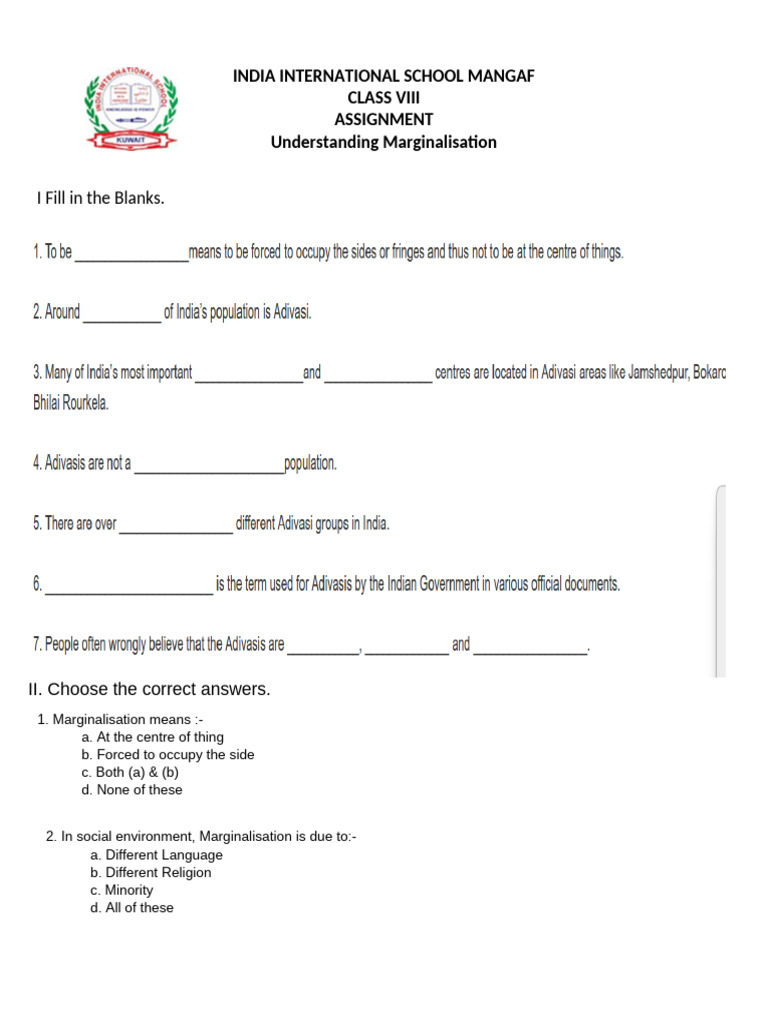 G Marginalisation - Assignment | PDF