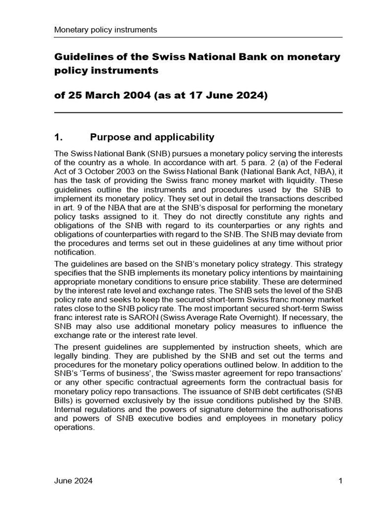 SNB Legal Geldpol Instr - en | PDF | Repurchase Agreement | Swiss ...