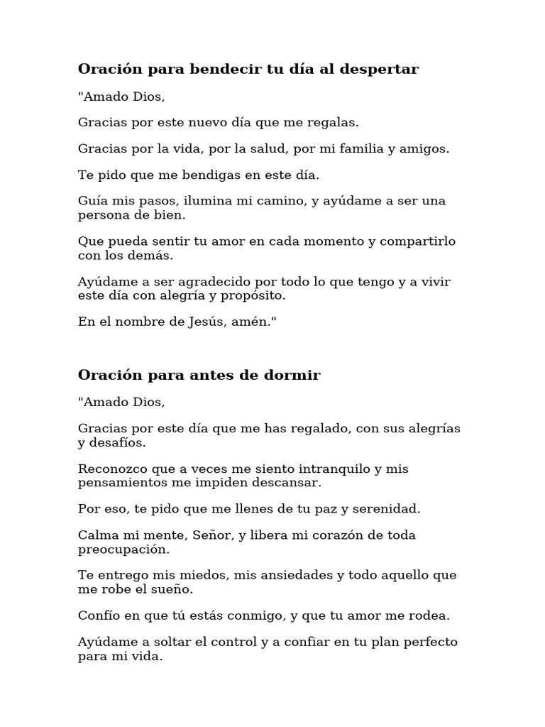 Oraciones Diarias para Bendecir tu Vida | PDF | Oración | Amor