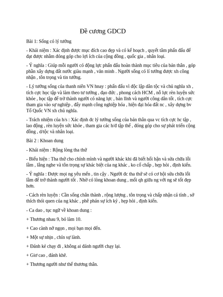 Đề cương GDCD | PDF