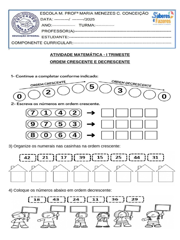 Atividades de Ordem Crescente e Decrescente | PDF
