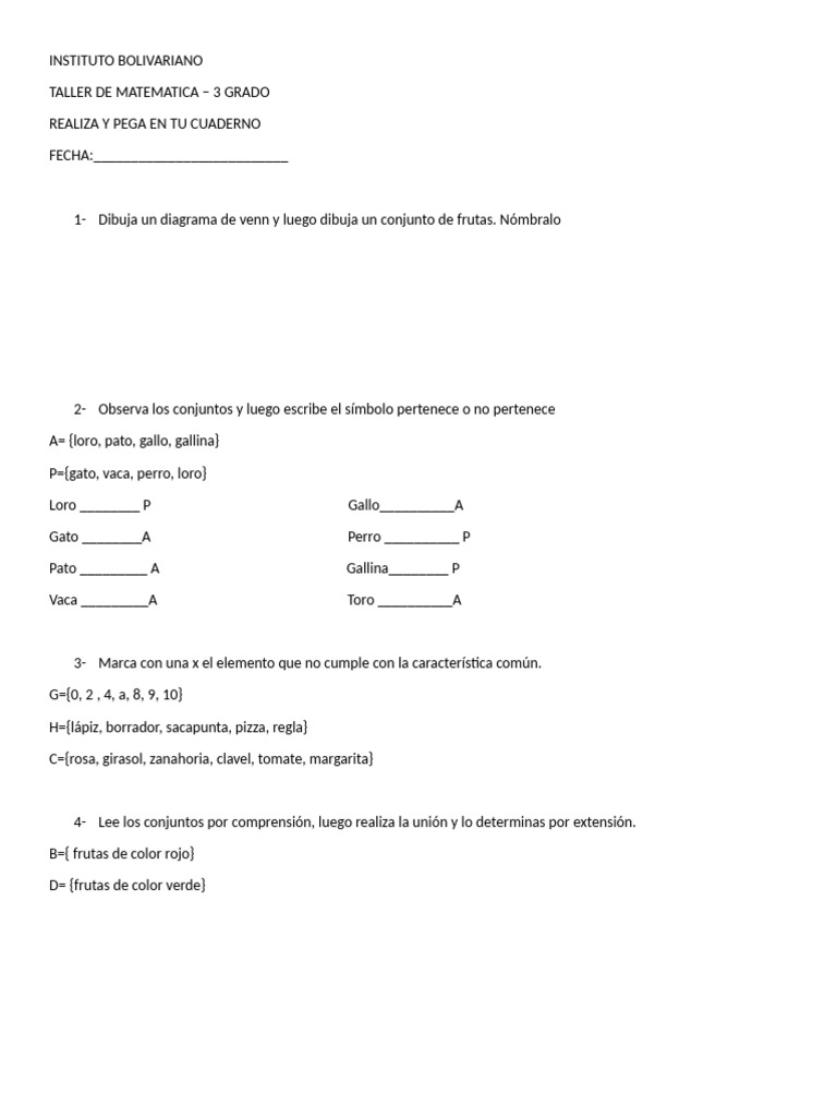 Ejercicios de Conjuntos para Tercer Grado | PDF