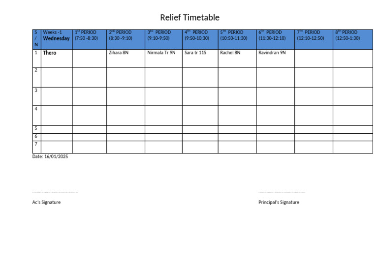 Relief Timetable Overview | PDF