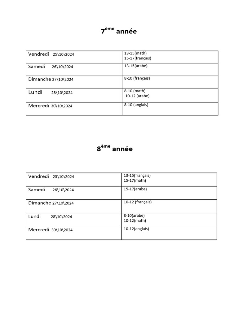 Emploi du temps des cours 2024 | PDF