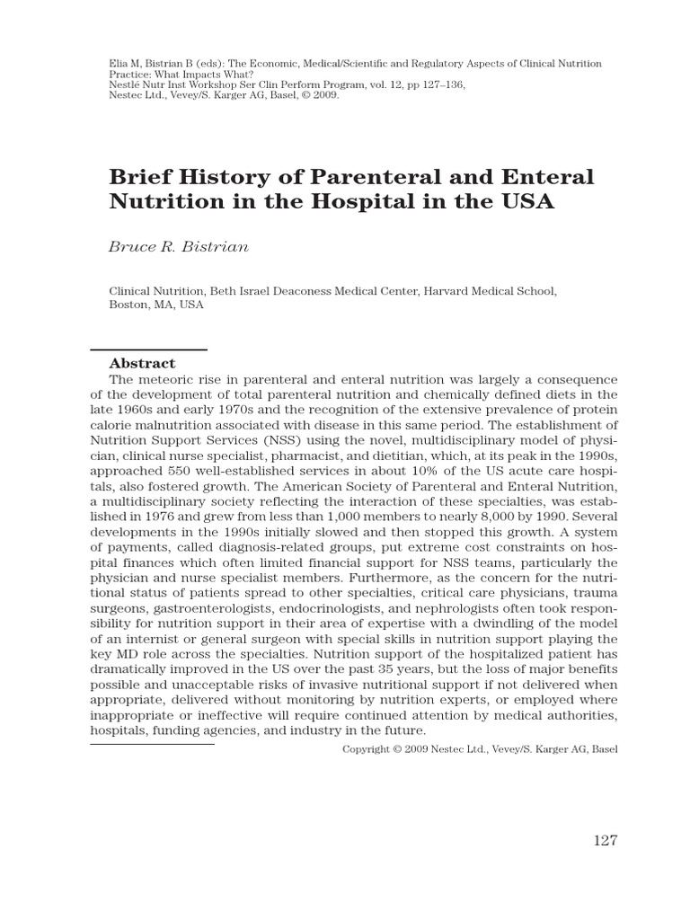 Brief History of Parenteral and Enteral Nutrition in The Hospital in ...