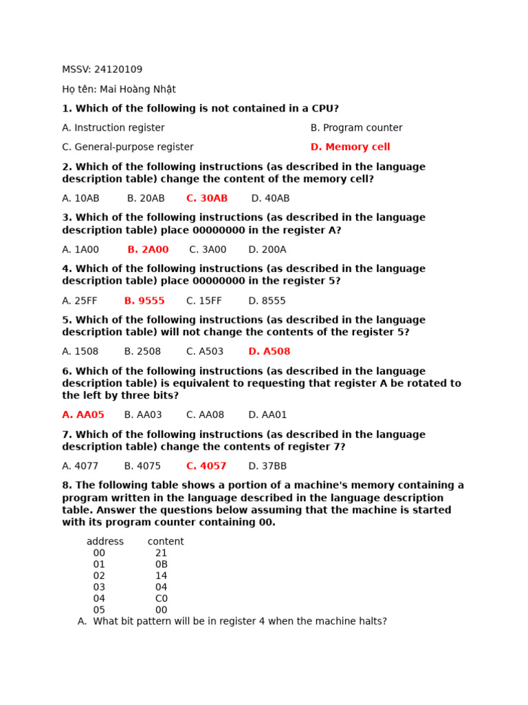 CPU Instruction and Memory Analysis | PDF