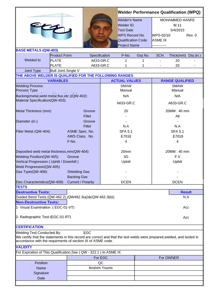 Welder Performance Qualification Records | PDF | Welding | Construction
