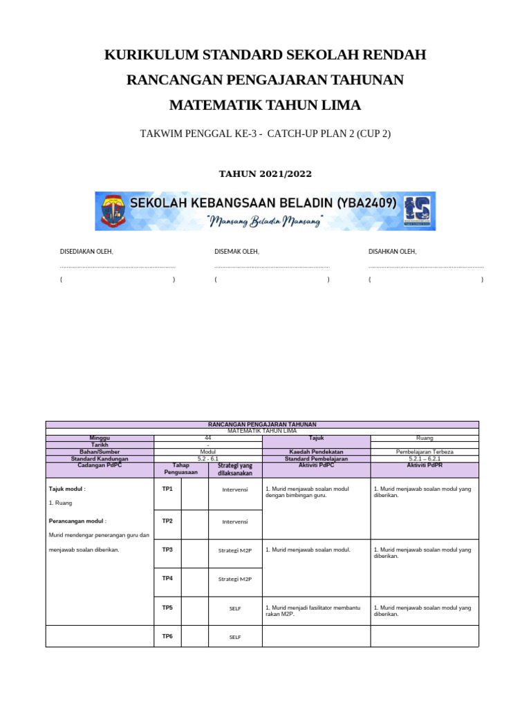 Rpt Catch Up Plan Matematik Tahun 5 Pdf