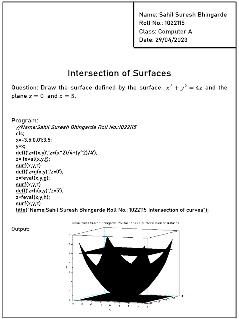 Intersection of Surfaces Program | PDF