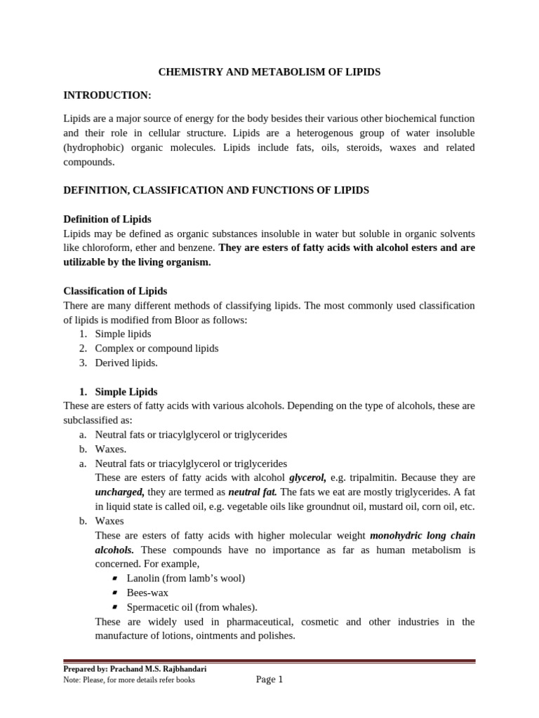 Lipids: Chemistry, Classification, and Functions | PDF | Lipid ...
