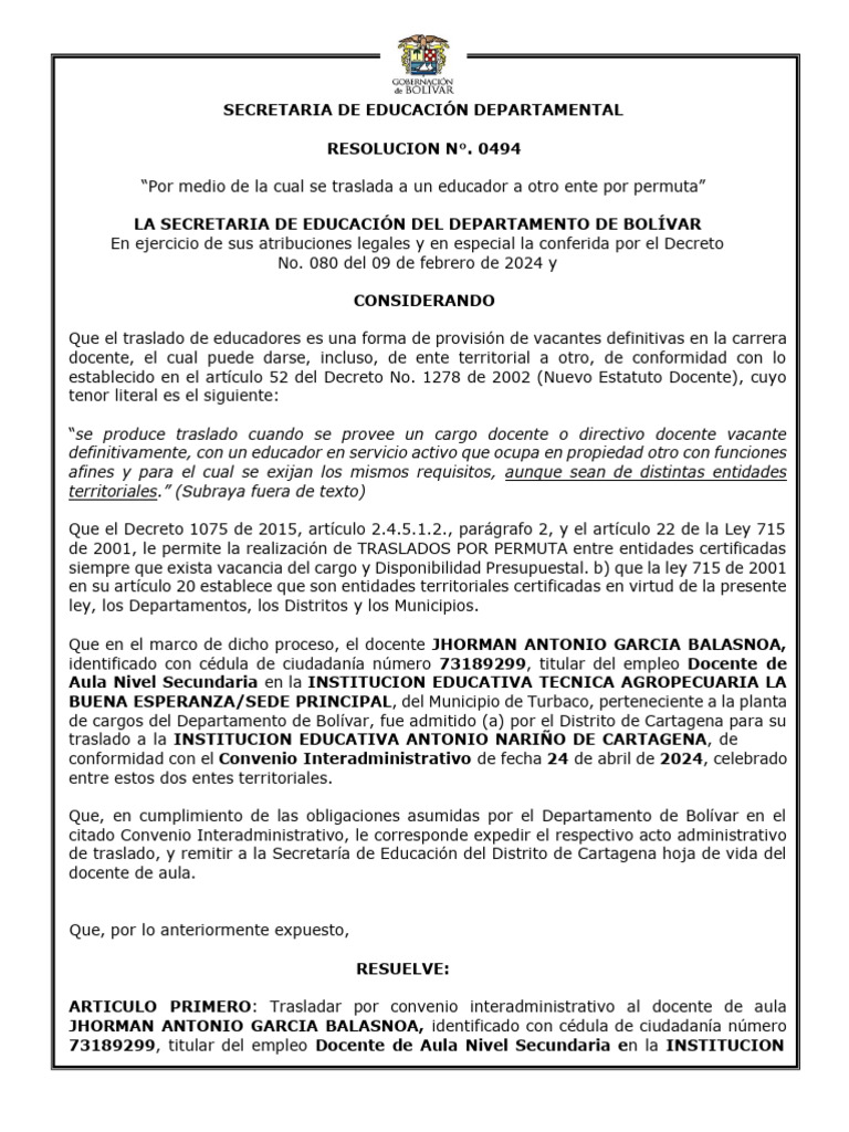 Resolucion No 0494 2024 | PDF