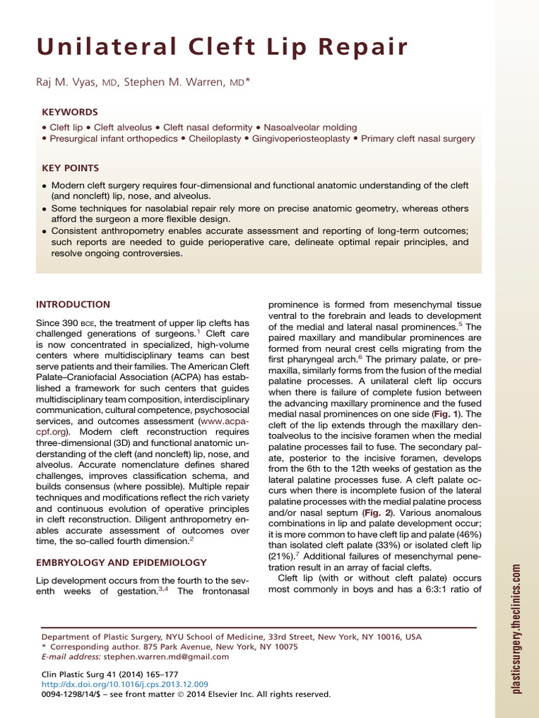 Unilateral Cleft Lip Repair - 2014 - Cps | PDF | Human Nose | Lip