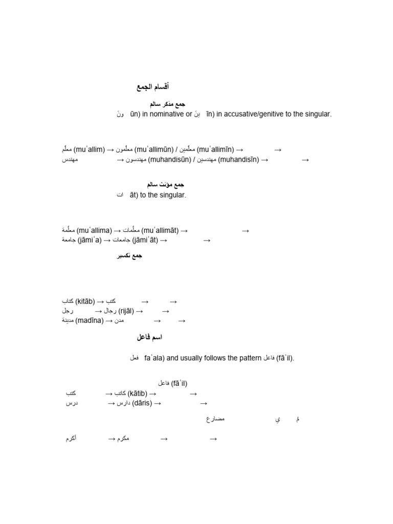 Arabic Plurals & Participles Explained | PDF | Plural | Grammatical Gender