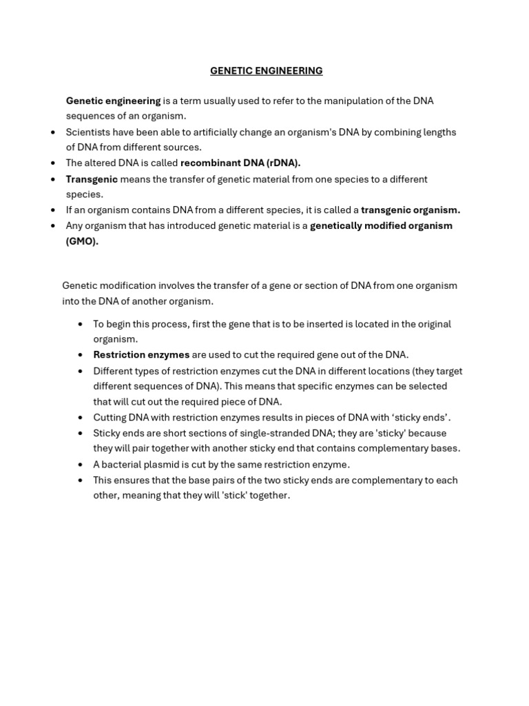 Genetic Engineering: DNA Manipulation Techniques | PDF | Genetic ...