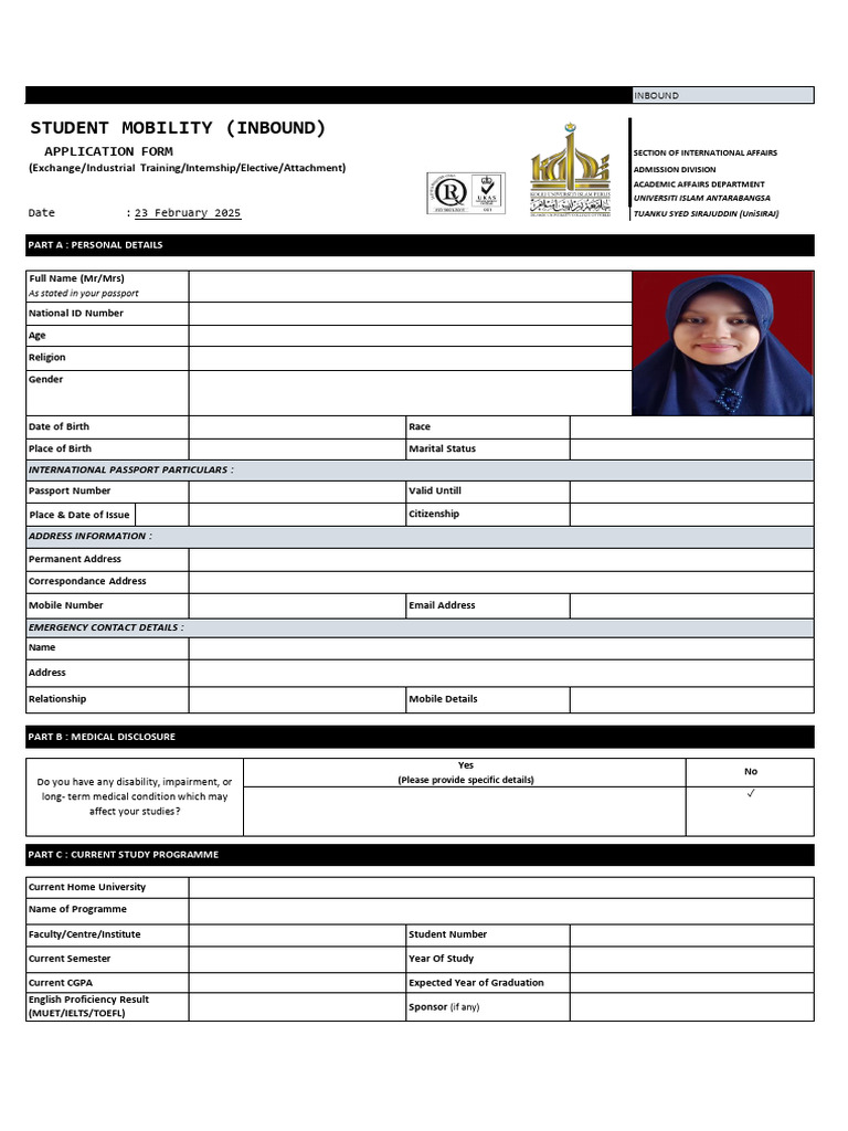 Application Form Student Mobility-Inbound - SUSANTI - 1238.22.1810 ...