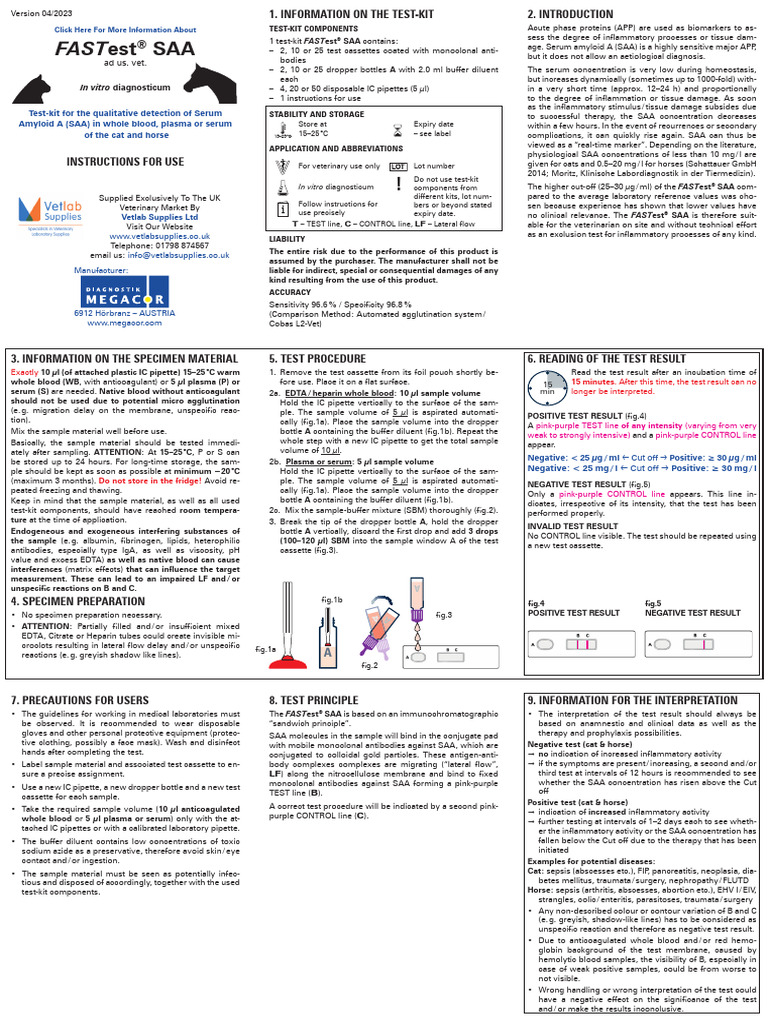 FASTest® SAA Test Instructions for Cats & Horses | PDF | Blood Plasma ...