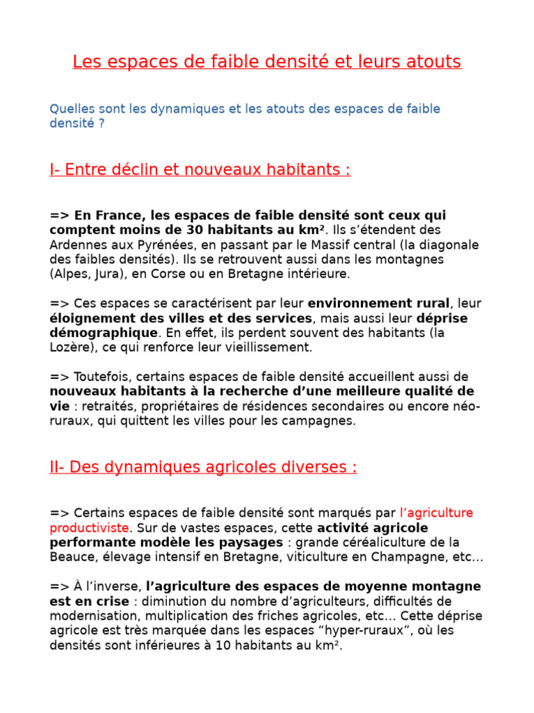 Atouts des espaces de faible densité | PDF