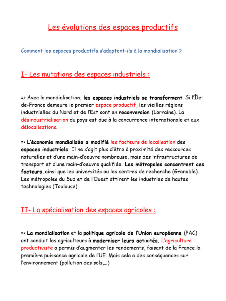 Évolutions des espaces productifs en France | PDF