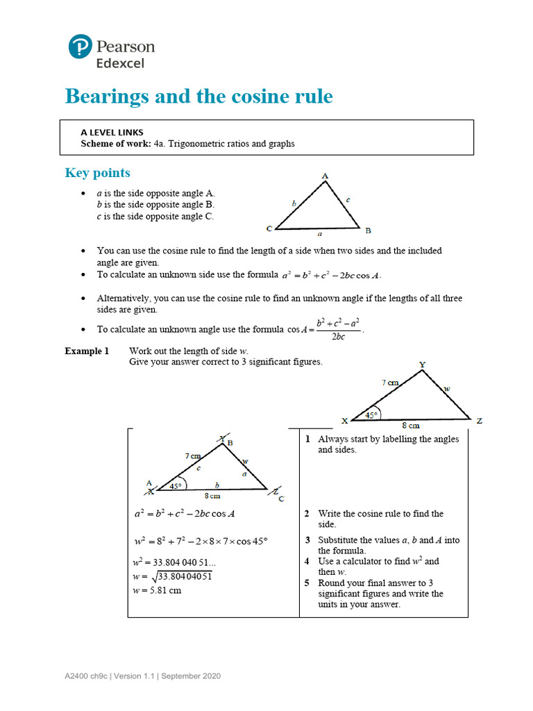 Bearings and Cosine Rule Worksheet | PDF | Trigonometric Functions | Angle
