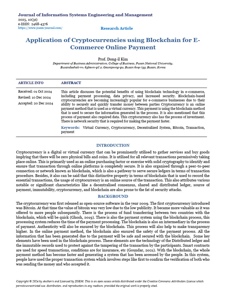 Application of Cryptocurrencies Using Blockchain F | PDF ...