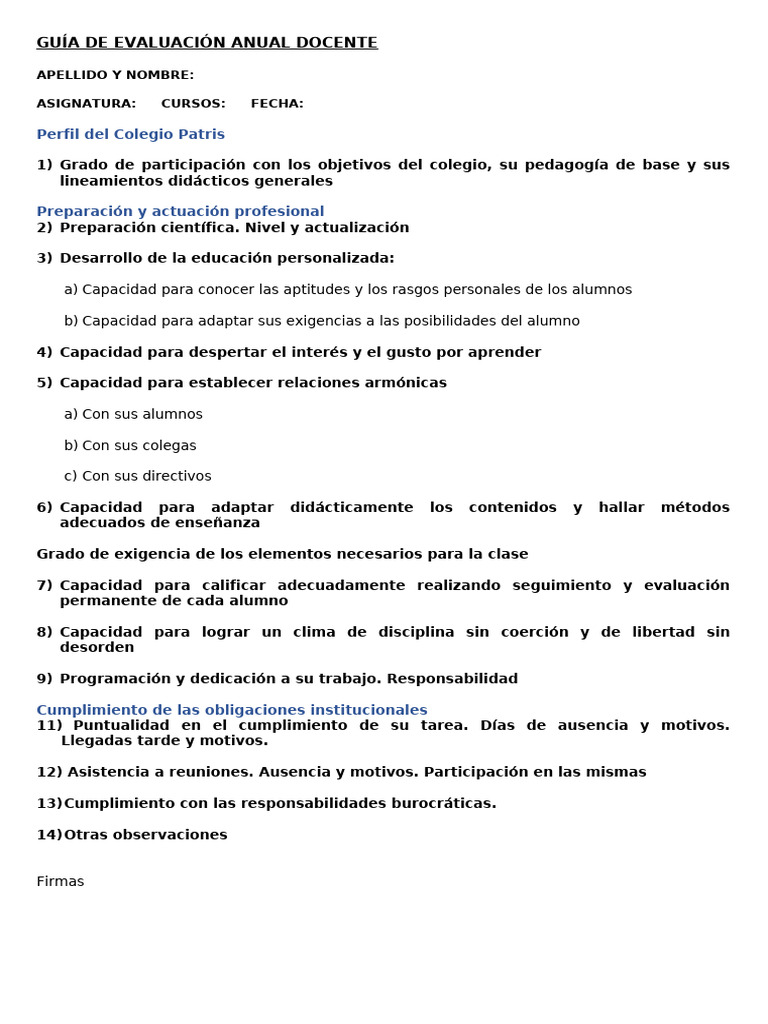 Guía de evaluacion anual al docente | PDF