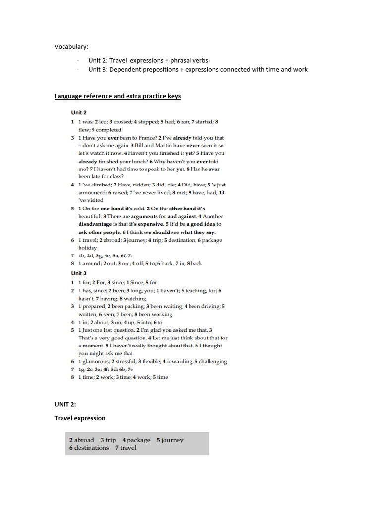 Keys - Units 2 and 3 | PDF