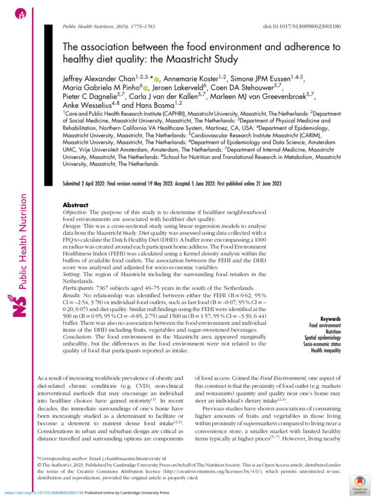 Food Environment and Diet Quality Study | PDF | Multicollinearity
