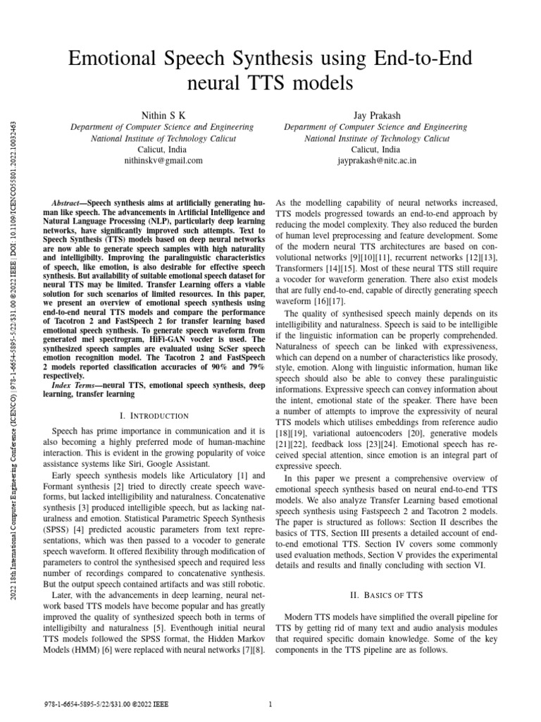 Emotional Speech Synthesis with TTS Models | PDF | Speech Synthesis ...