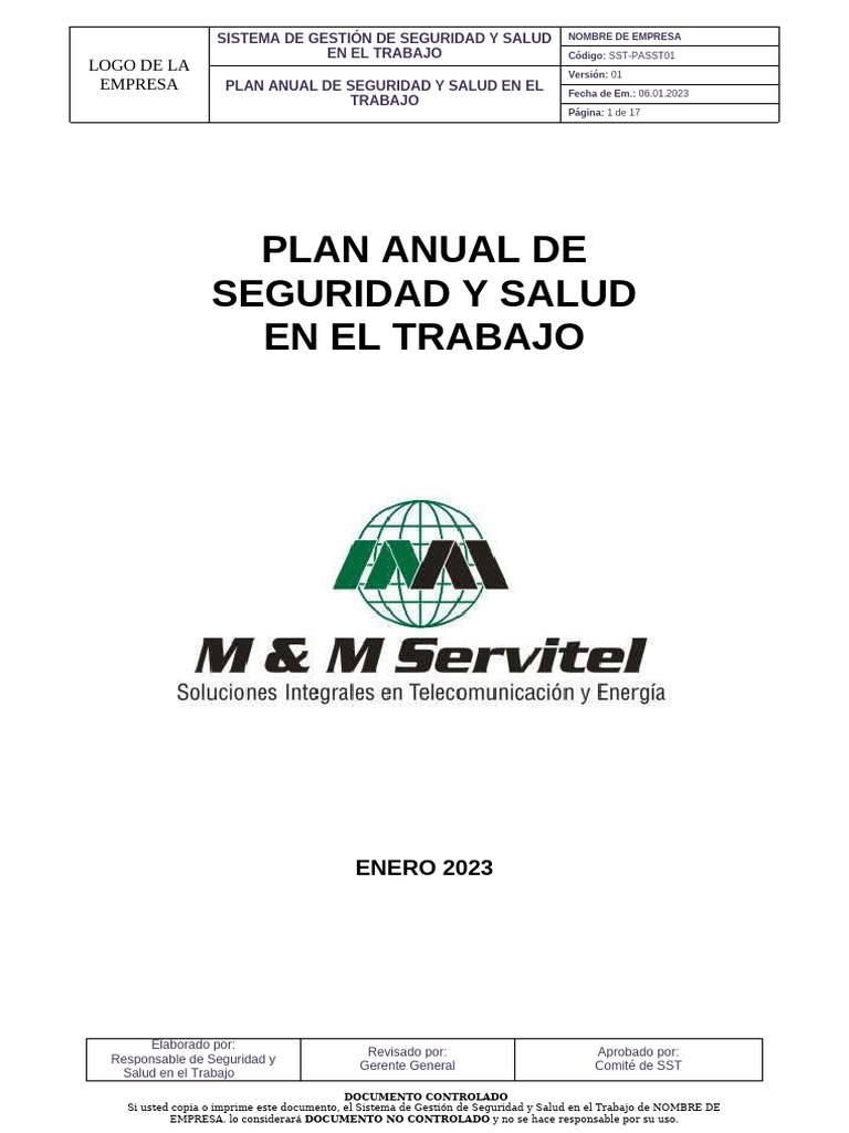 Plan Anual de Seguridad y Salud 2023 | PDF | Seguridad y salud ...