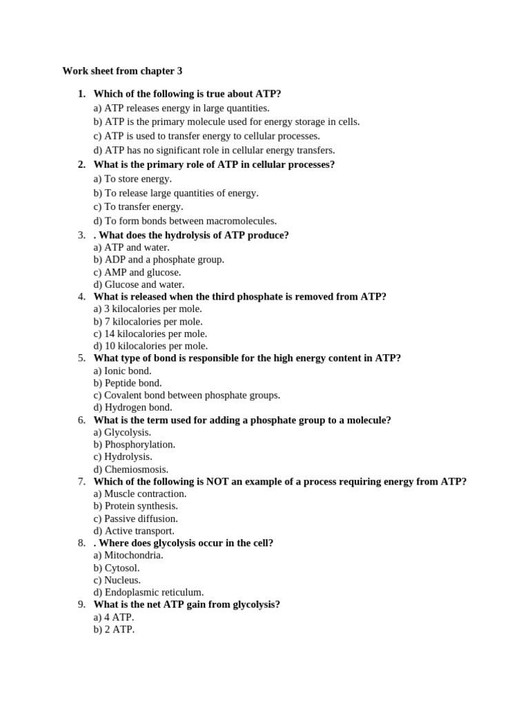 Worksheet Questions | PDF | Cellular Respiration | Adenosine Triphosphate