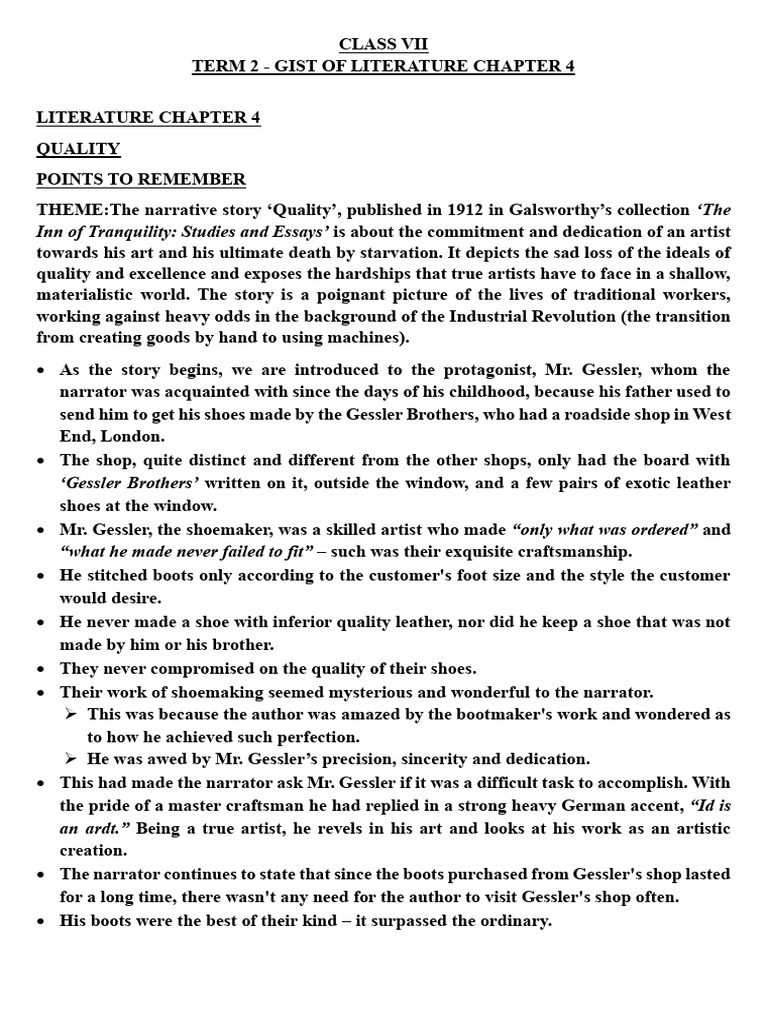 Class 7 English Term 2 Literature Chapter 4 Pdf Shoe