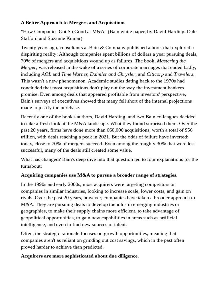 M&A Success: A New Era of Strategies | PDF | Mergers And Acquisitions ...