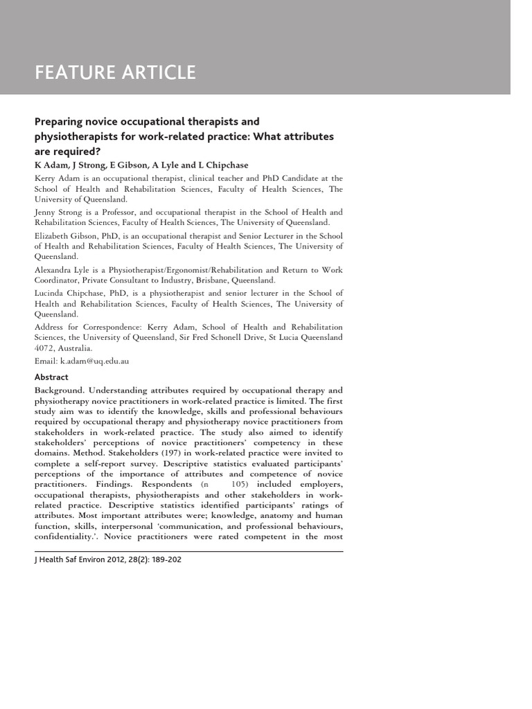 Work practice article | PDF | Physical Therapy | Occupational Therapy