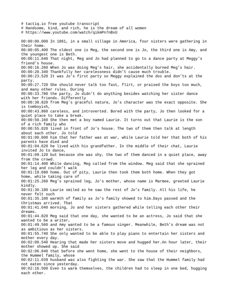 YouTube Transcript: Little Women Summary | PDF