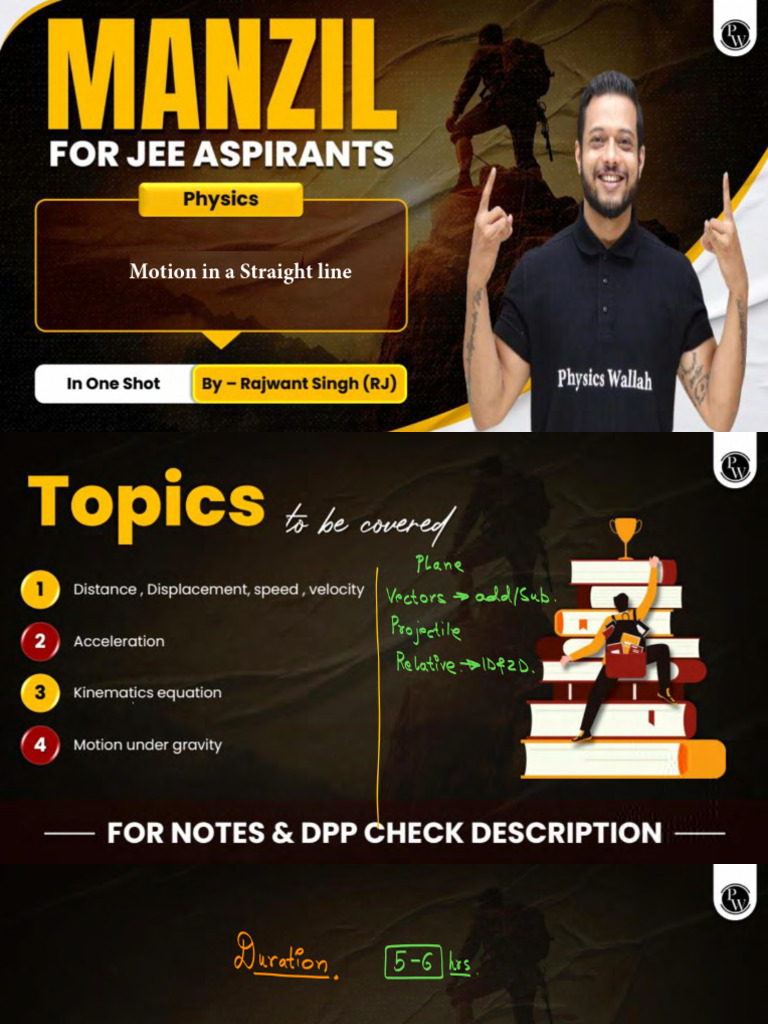 Motion in A Straight Line - Class Notes - Manzil JEE 2025 | PDF
