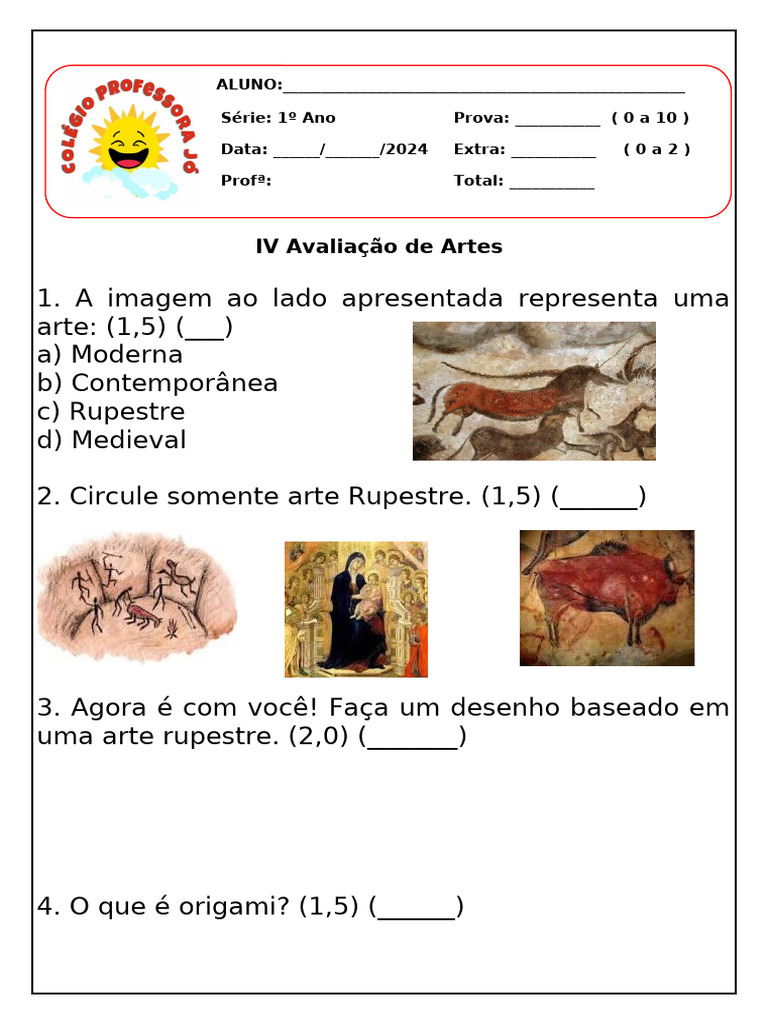 Avaliação de Artes: Rupestre e Origami | PDF