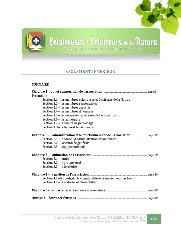 Règlement intérieur EDLN | PDF | Scoutisme | Mouvement de jeunesse