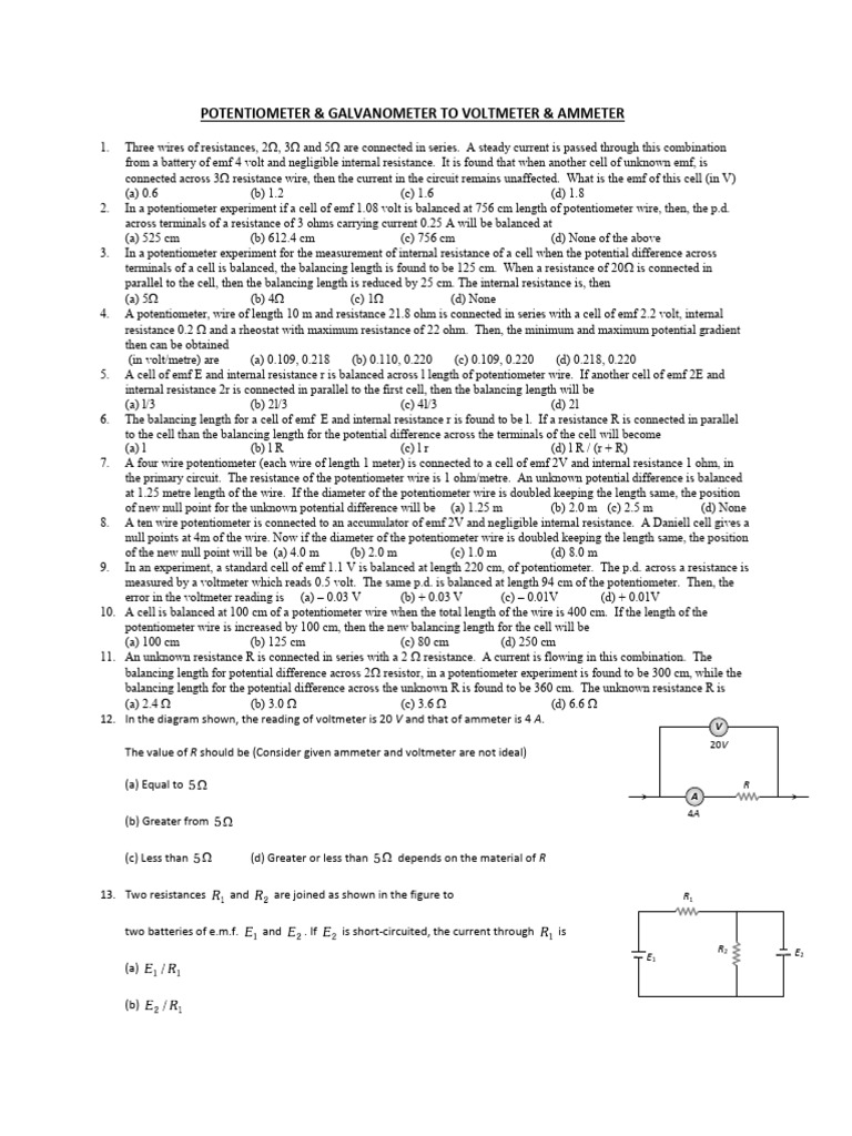 Potentiometer & Galvanometer To Voltmeter & Ammeter | PDF | Voltage ...