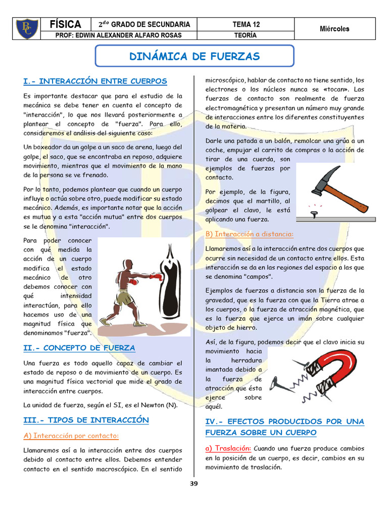 Teoría - Tema 12 - Dinámica de Fuerzas | PDF | Fuerza | Interacción ...