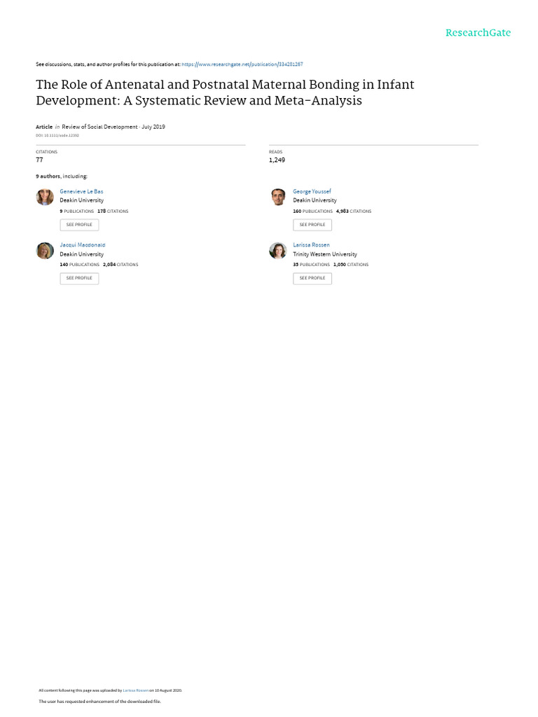 The Role of Antenatal and Postnatal Maternal Bondi | PDF | Attachment ...