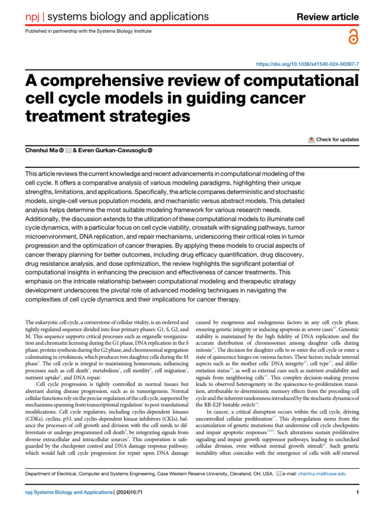 A Comprehensive Review of Computational Cell Cycle Models in Guiding ...