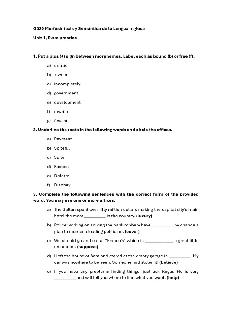 Unit 1 Extra Practice | PDF | Word | Verb