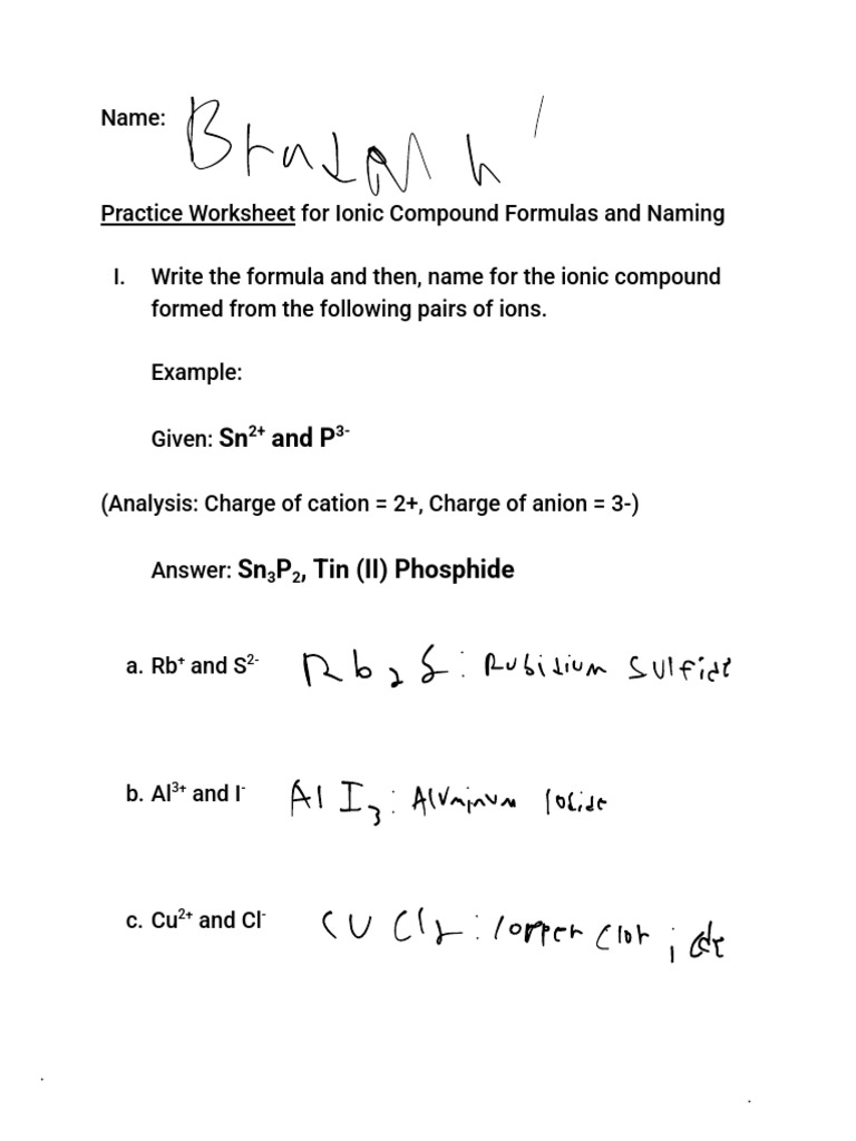 Ionic Compound Formulas & Naming Worksheet | PDF