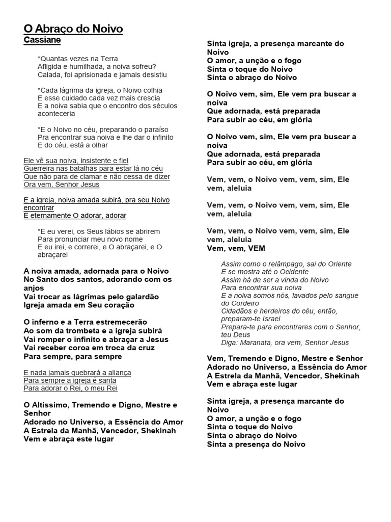 O ABRAÇO DO NOIVO - Cassiane | PDF | Amor | Crença e doutrina religiosa