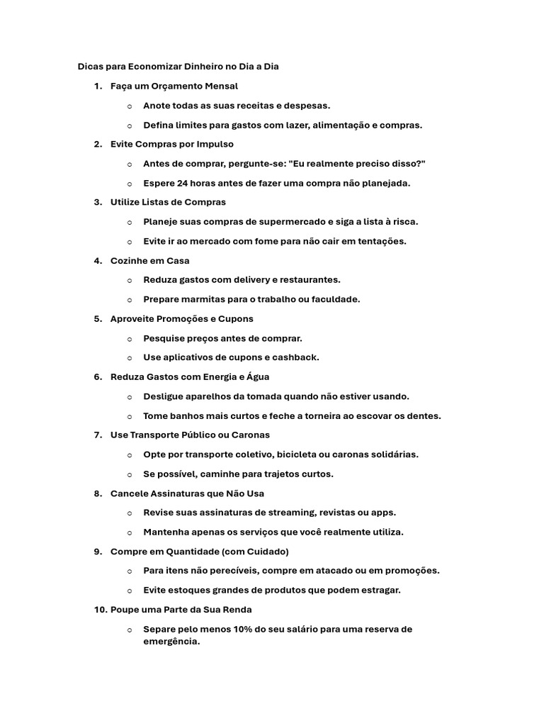 Dicas para Economizar Dinheiro No Dia A Dia | PDF | Transporte público ...