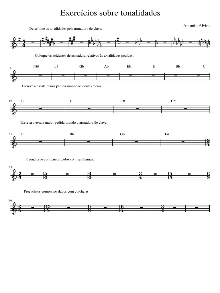 Exercícios de Tonalidades Musicais | PDF | Composições musicais ...