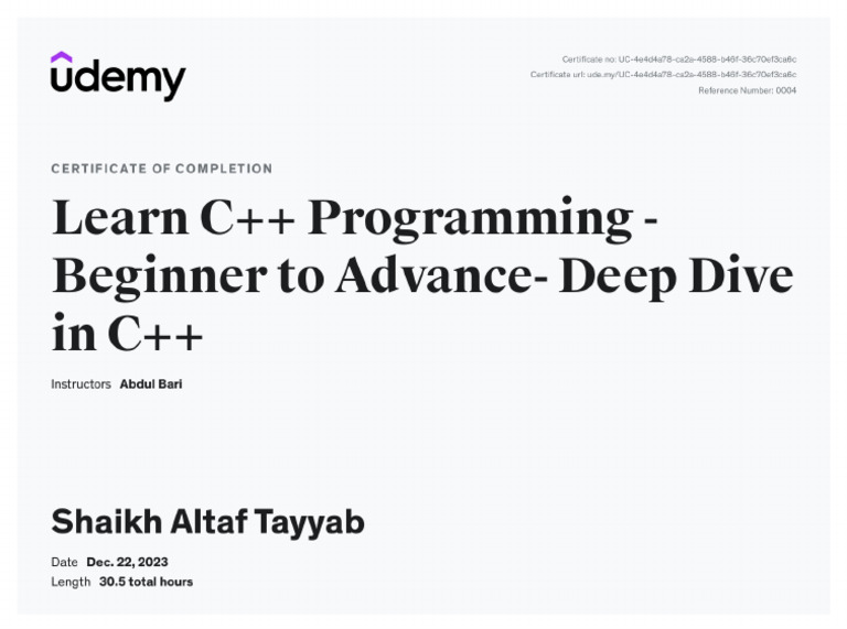 C++ Certificate | PDF