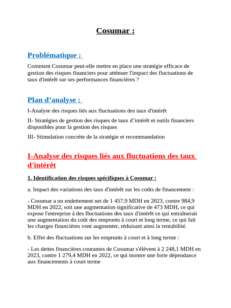 Gestion des risques financiers chez Cosumar | PDF | Contrat à terme ...