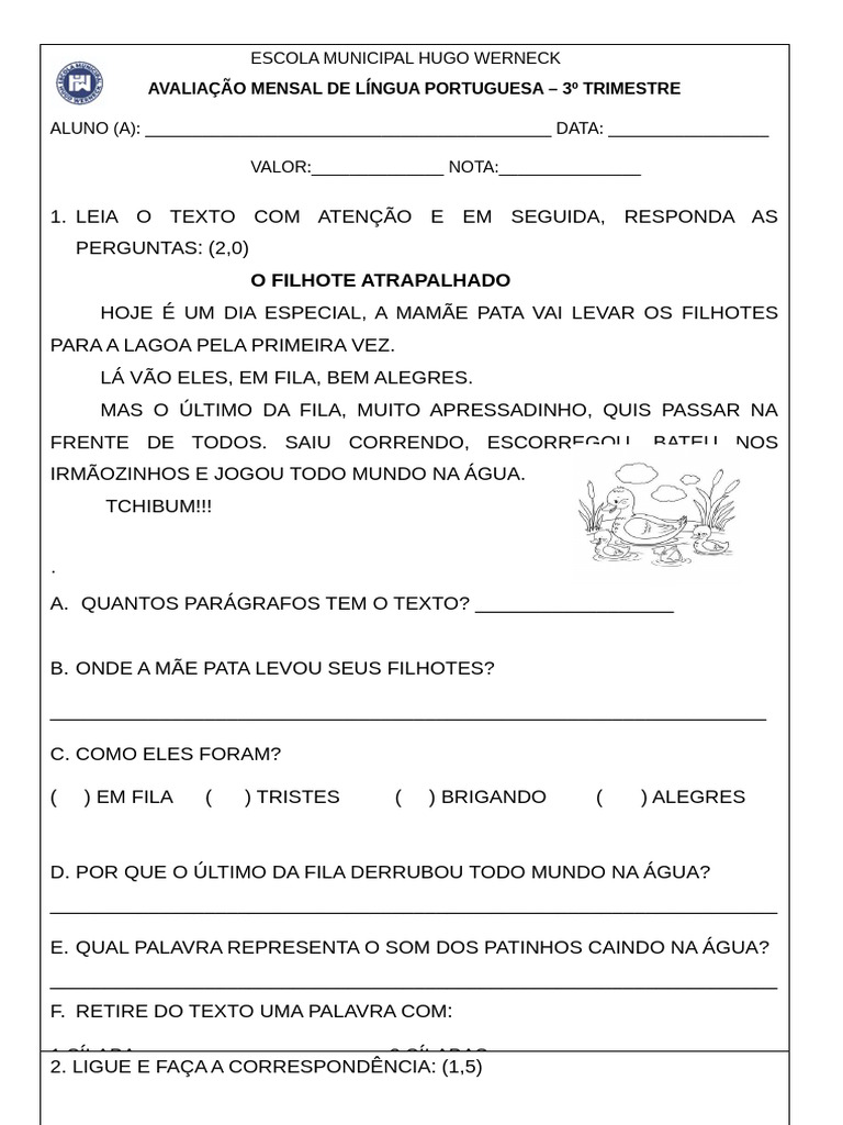 Avaliação de Portugues 2 Trimestre | PDF